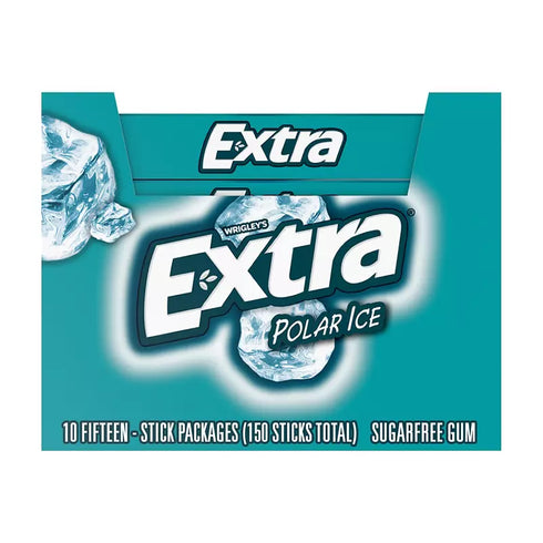 Extra Polar Ice Sugarfree Gum, 15 Pieces Per Pack, 10 pk