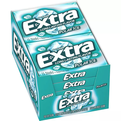 Extra Polar Ice Sugarfree Gum, 15 Pieces Per Pack, 10 pk