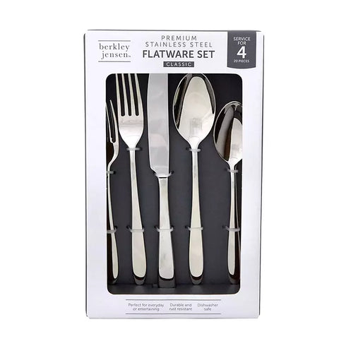 Berkley Jensen Stainless Steel Flatware Set, 20 Piece Set