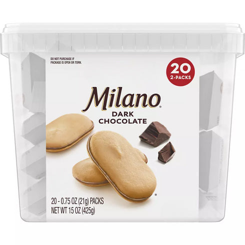 Milano Cookies, Double Dark Chocolate, 0.75 oz, 20 Count – Crispy Cookies with Rich Dark Chocolate Filling – Perfect for Snacking, Sharing, or a Decadent Treat Anytime
