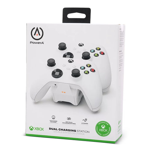 PowerA Duo Charging Station for Xbox Series X/S Controllers – White Dual Controller Charger with Rechargeable Batteries