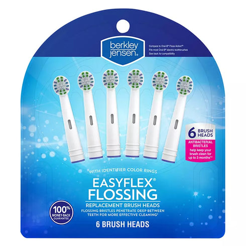Berkley Jensen Easy Flex Flossing Action Replacement Brush Heads, 6 Pack
