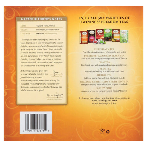 Twinings Earl Grey Black Tea Individually Wrapped Tea Bags, 100 ct.