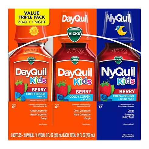 Vicks DayQuil & NyQuil Kids Berry Cold & Cough Medicine Combo Pack, 3 pk