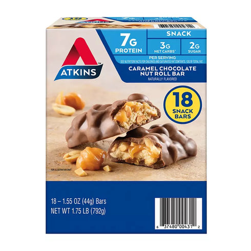 Atkins Caramel Chocolate Nut Roll Snack Bars, 7g Protein, 18 ct