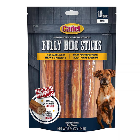 Cadet Small Bully Hide Sticks for Dogs, Natural Long-Lasting Chews for Healthy Teeth, 10 Count