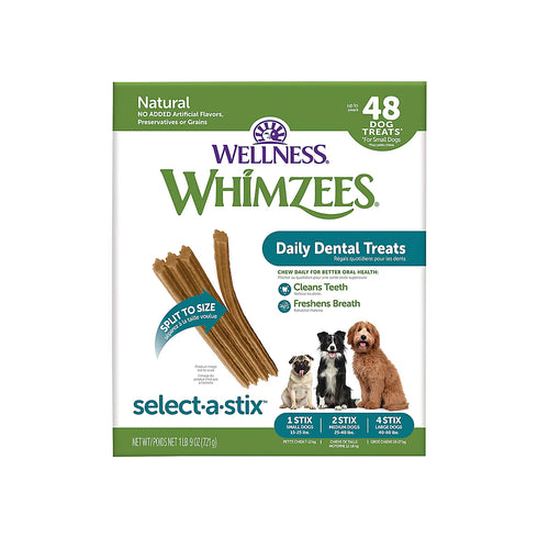 Wellness Whimzees - Stix Natural Dental Chews for Dogs, for Oral Health, 48 Count