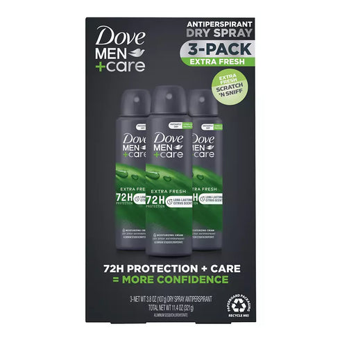 Dove Men+Care Extra Fresh Antiperspirant Dry Spray, 3 Pack 3.8 oz Each