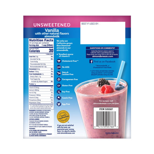 Almond Breeze Unsweetened Vanilla Almond Milk, 6 pk./32 oz.