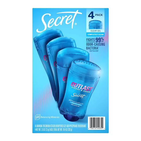 Secret Outlast Clear Gel Antiperspirant Deodorant Shower Fresh, 4 Pack 2.6 oz Each