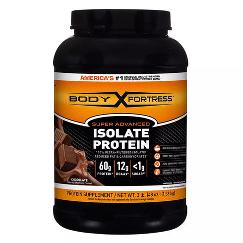 Body Fortress Super Advanced Isolate Protein Powder Chocolate, 30g Protein, 3 lbs