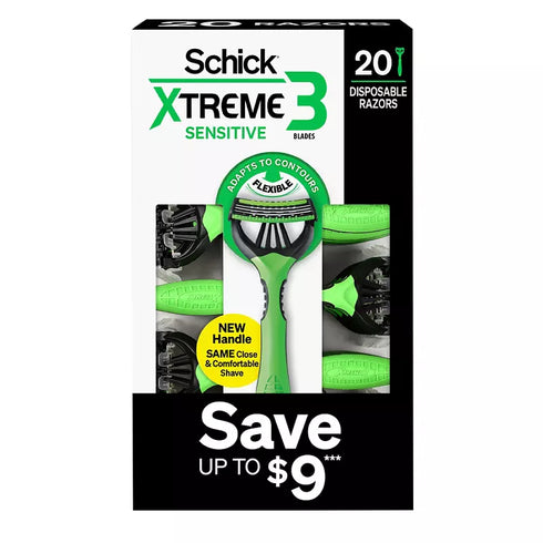 Schick Xtreme 3 Disposable Razors for Men, 3 Blade Razors, 20 Count