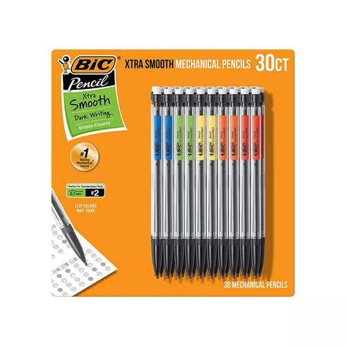 BIC Xtra-Smooth Mechanical Pencils with Erasers, 30 ct – Break-Resistant 0.7mm Writing Pencils