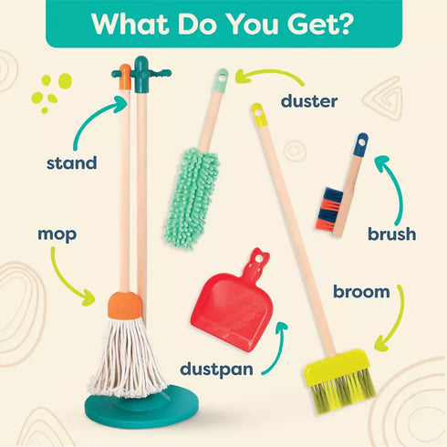 B. Toys Clean 'n' Play Wooden Cleaning Toy Set – 6-Piece Pretend Cleaning Tools for Kids