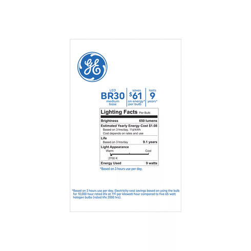 GE 65W LED BR30 Indoor Floodlight Bulbs, 4 pk. - Soft White