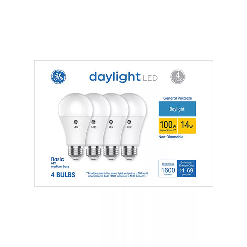 GE 100W General Purpose LED A19 Light Bulbs, 4 pk. - Daylight