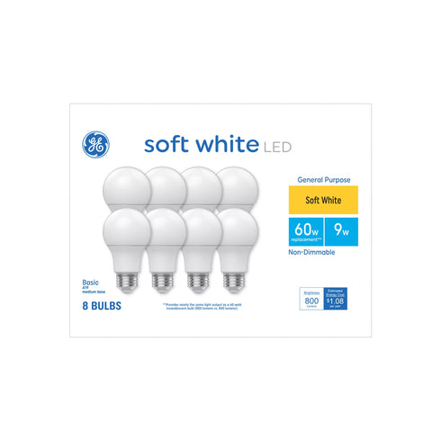 GE 60W LED A19 Light Bulbs, 8 pk. - Soft White