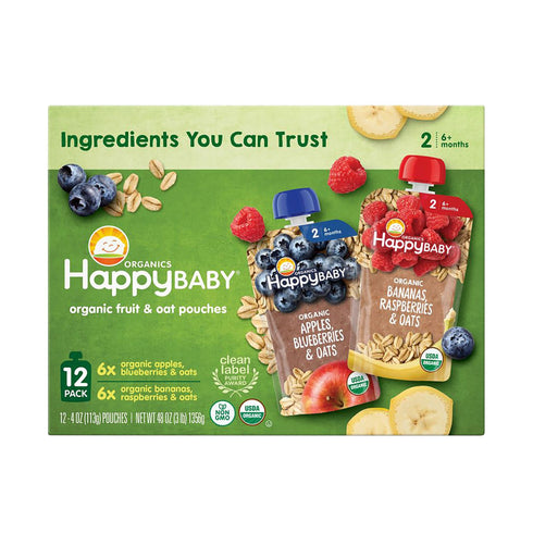 Happy Baby Organic Fruit and Oat Variety Pack, 12 ct.
