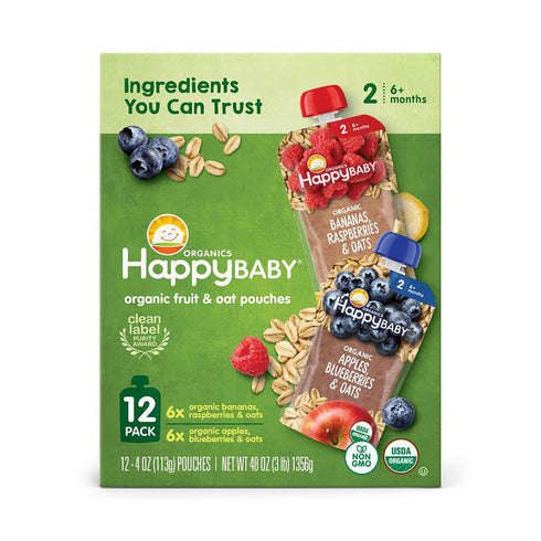 Happy Baby Organic Fruit and Oat Variety Pack, 12 ct.