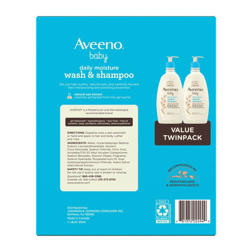 Aveeno Baby Daily Moisture Body Wash & Shampoo with Natural Oat Extract, 2 pk./18 fl. oz.