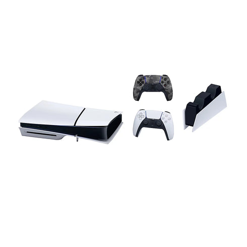 Sony PlayStation 5 Slim Disc Console Bundle with Gray Camo DualSense Controller & Charging Station | 4K Gaming Console