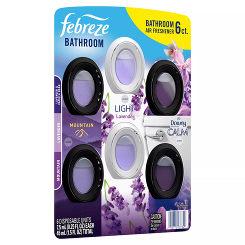 Febreze Bath Air Freshener - Mountain, Lavender & Downy Calm Scents, 6 ct.