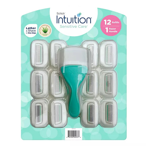Schick Intuition Sensitive Care Women's Razor Kit with Natural Aloe, 1 Handle + 12 Blade Refills