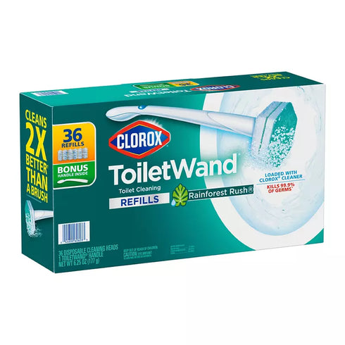Clorox ToiletWand Disposable Cleaning System, Rainforest Rush Scent, Bonus Handle with 36 Pad Refills