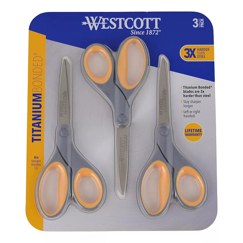 Westcott 8" Titanium Bonded Scissors, 3-Pack – Durable, Precision Cutting for Home