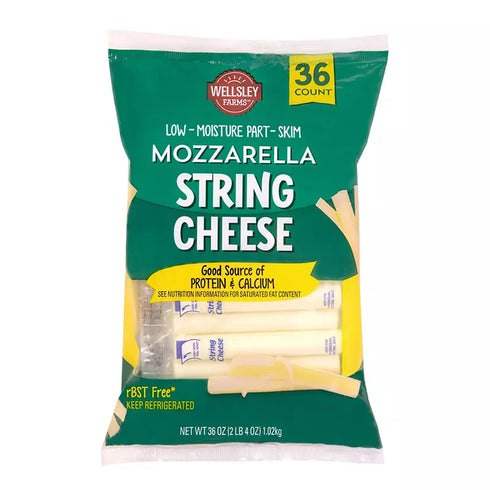 Wellsley Farms Low Moisture Part-Skim Mozzarella String Cheese, 36 ct