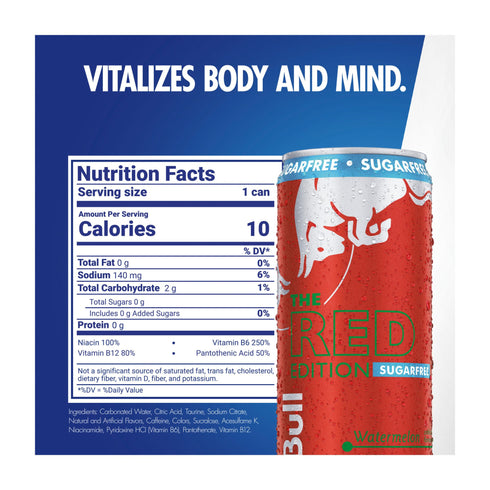 Red Bull Sugar Free Red Edition Watermelon Energy Drink, Cans, 24 pk./8.4 fl. oz.