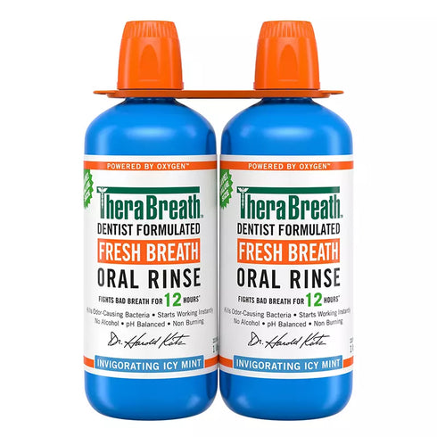 TheraBreath Fresh Breath Mouthwash Icy Mint Alcohol-Free, 2 Pack 1 Liter Each