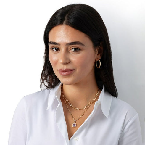 Amethyst & Diamond Paperclip Chain Necklace in 14K Gold