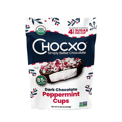 Chocxo Organic Dark Chocolate Peppermint Cups – Individually Wrapped, Better-For-You Candy, 11.85 oz