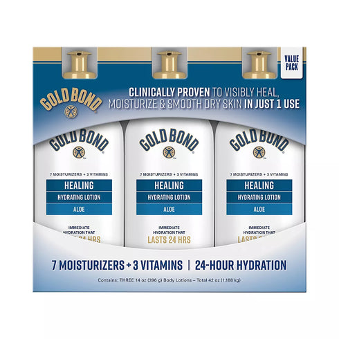 Gold Bond Healing Hydrating Lotion with Aloe 24 Hour Moisture, 3 Pack 14 oz Each