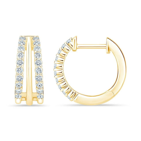 0.30 CTW Three Row Diamond Huggie Hoop Earrings in 14K Gold
