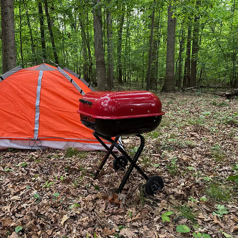 Americana Grills Walk-A-Bout Charcoal Grill with Adjustable Legs – Portable Outdoor BBQ Grill for Camping, Tailgating & Backyard Use