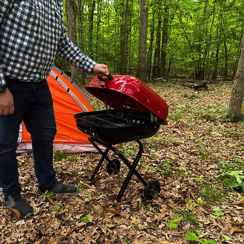 Americana Grills Walk-A-Bout Charcoal Grill with Adjustable Legs – Portable Outdoor BBQ Grill for Camping, Tailgating & Backyard Use