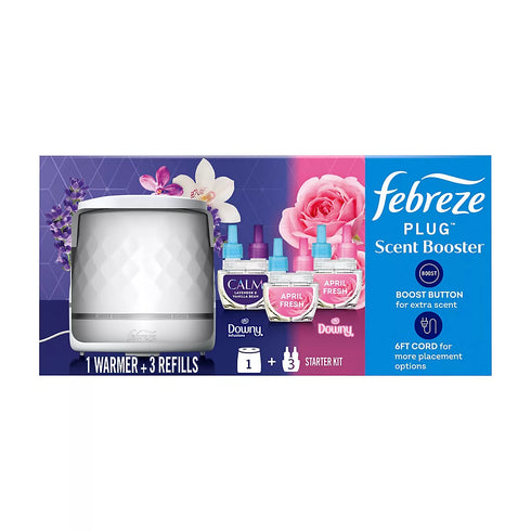 Febreze PLUG Scented Oil Starter Kit, Warmer + 2 Downy & 1 Downy Calm Refills