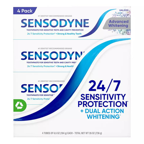 Sensodyne Advanced Whitening Toothpaste for Sensitive Teeth, 4 Pack 6.5 oz Each