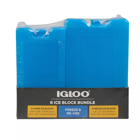 Igloo 6-Pack Reusable Ice Block Bundle – Long-Lasting Ice Packs for Coolers, Lunch Boxes, and Outdoor Activities