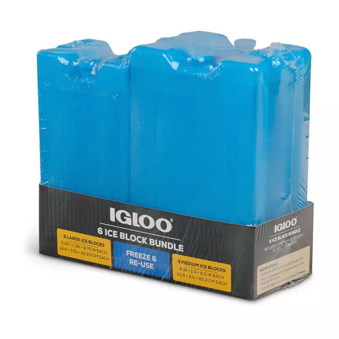 Igloo 6-Pack Reusable Ice Block Bundle – Long-Lasting Ice Packs for Coolers, Lunch Boxes, and Outdoor Activities