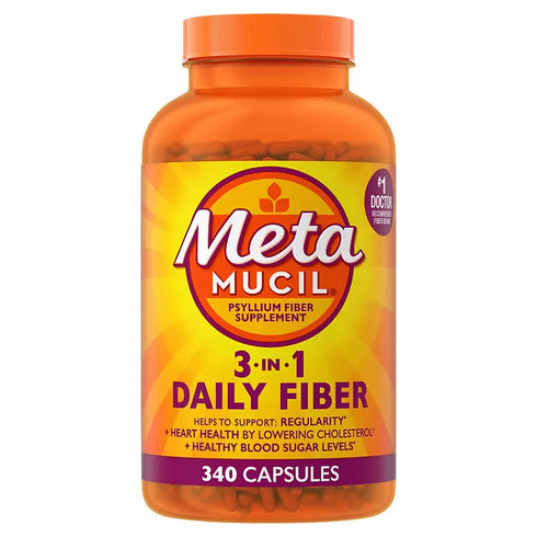 Metamucil 3-in-1 Fiber Capsules, Daily Fiber Supplement for Digestive Health, Capsules, 340 ct