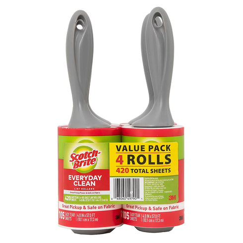 Scotch-Brite Lint Rollers, 420 Sheets Each – Pet Hair, Dust & Lint Remover (4-Pack)