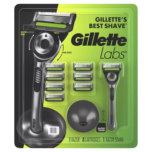 GilletteLabs Exfoliating Bar Razor Set for Men with 8 Blade Refills & Magnetic Stand