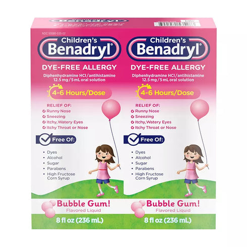 Children's Benadryl Dye-Free Allergy Liquid, Bubble Gum, 2 pk./8 fl. oz