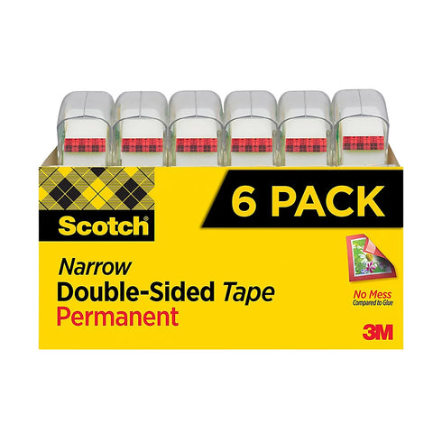 Scotch Double-Sided Tape – 6 Rolls, 1/2" x 500" Permanent Adhesive for Office, Crafts & School