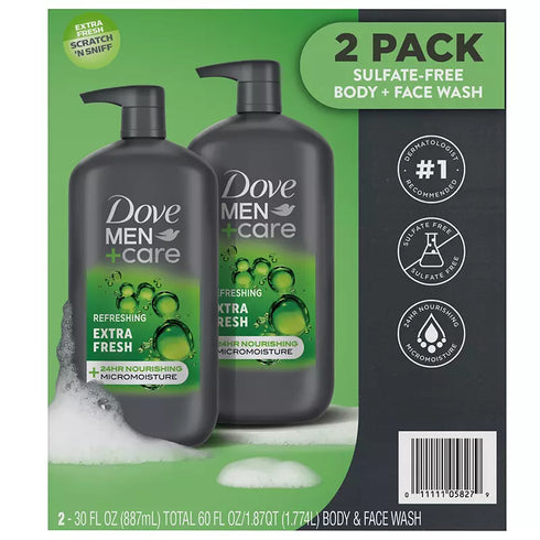 Dove Men+Care Extra Fresh Body & Face Wash 2-in-1, 2 Pack 30 fl oz Each