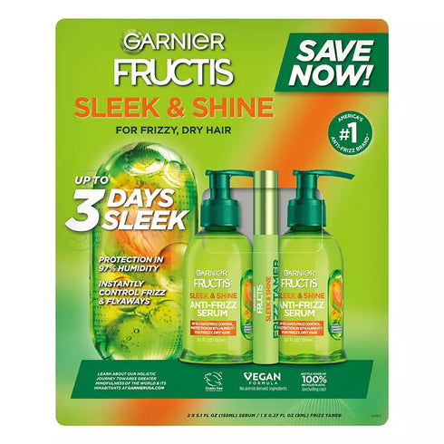 Garnier Fructis Sleek & Shine Anti-Frizz Serum Kit with Frizz Tamer
