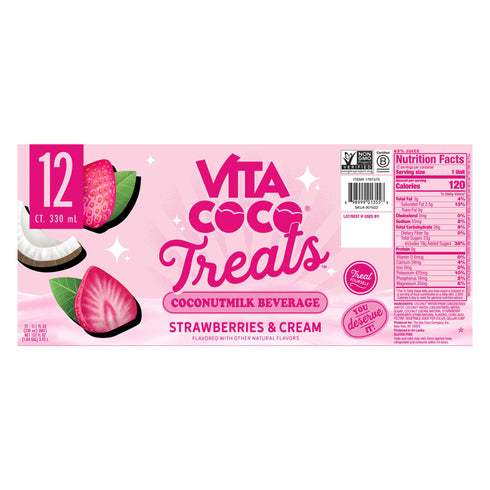 Vita Coco Treats, Strawberries and Cream, Coconut Milk Drink, 12 pk./330 ml.